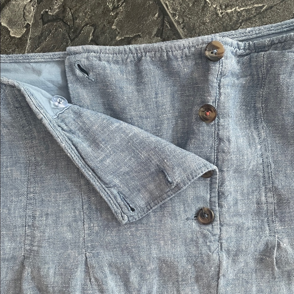 100% Linen WHITE STUFF Women's Light Blue Button-Front Skirt Preppy Coastal - Picture 4 of 9